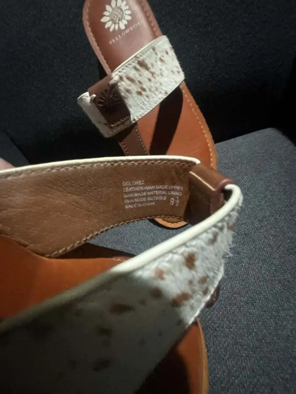 Yellow Box Dolorez Cow Hair Print Thong Sandals - Picture 2 of 4